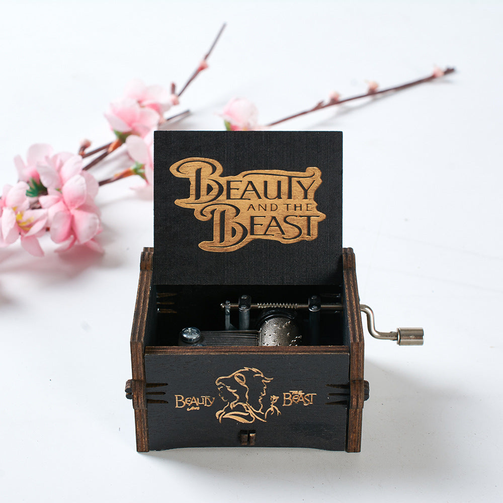 Hand-crank Wooden Music Box Beauty & Beast