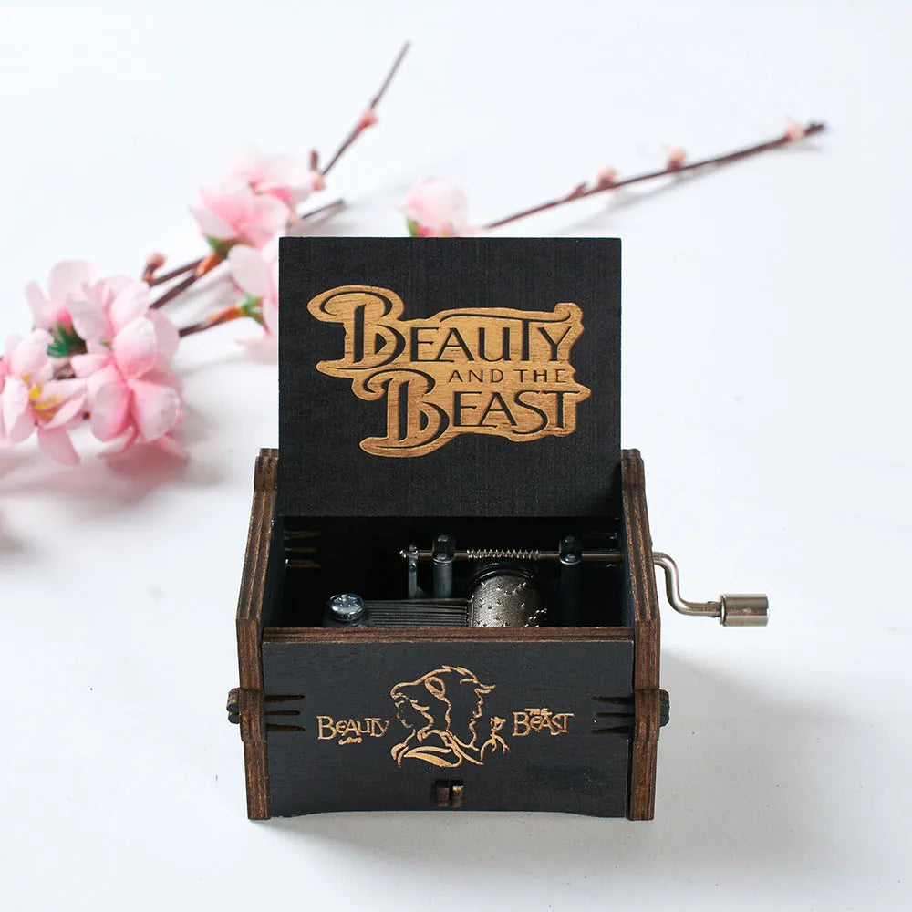Hand-crank Wooden Music Box Beauty & Beast