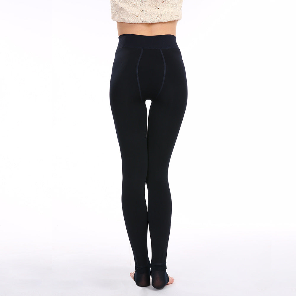 Fleece-Lined Thermal Leggings Free Size - Dark Blue