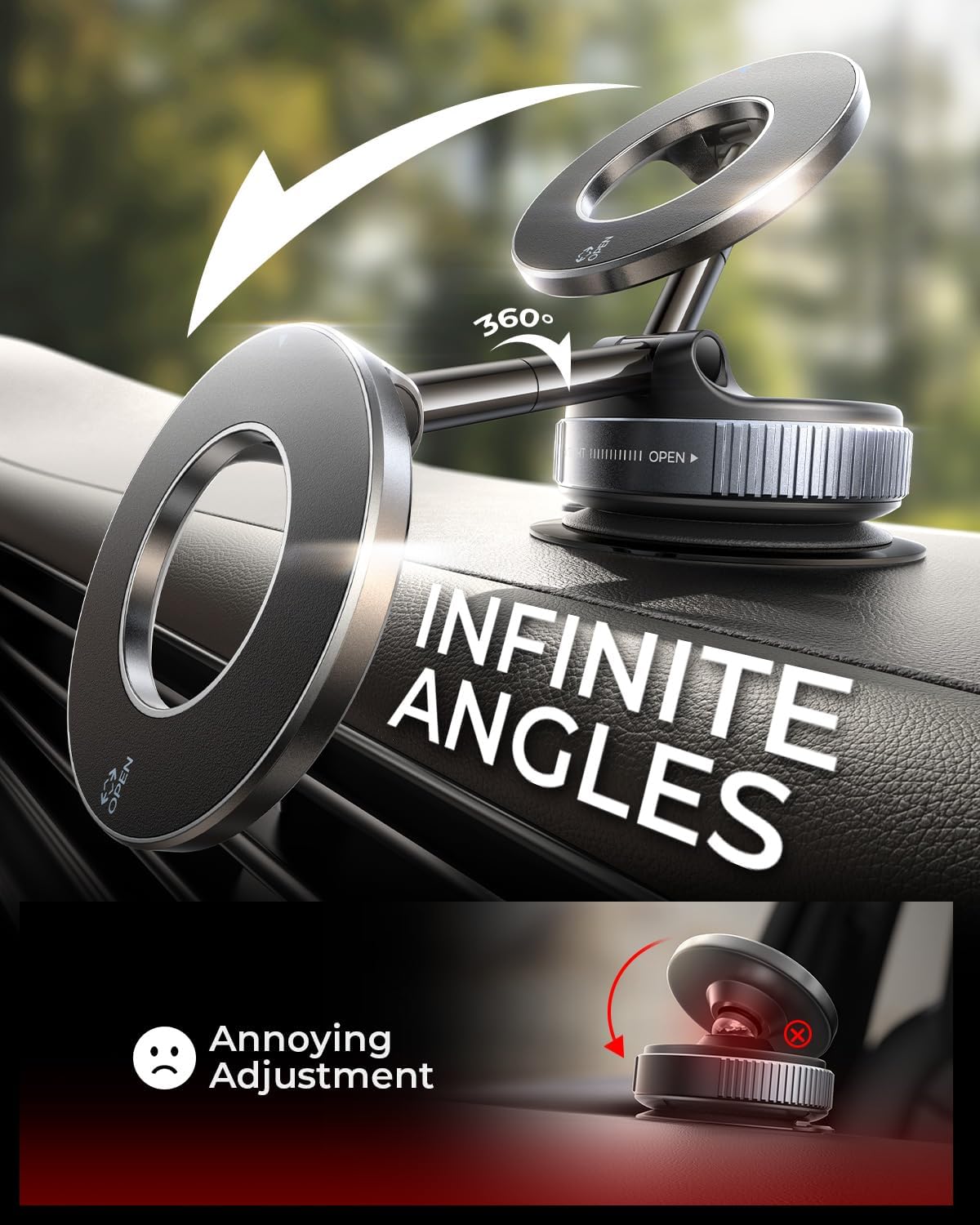 Magnetic Car Phone Holder - Foldable, Retractable, 360° Adjustable For Car, Gym, Office, Home