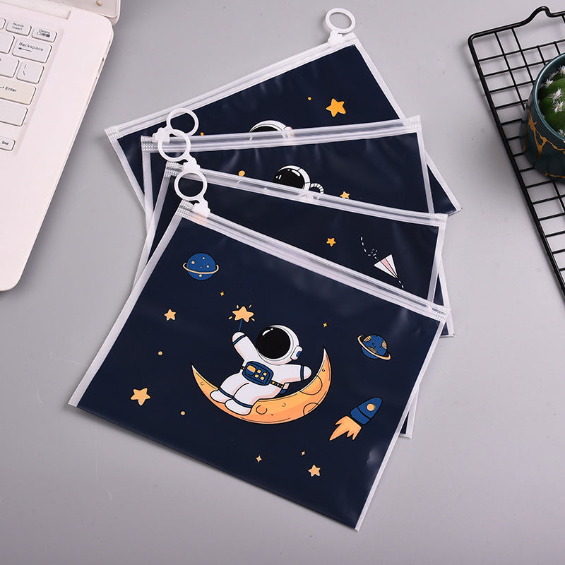 Astronaut A5 Size Pencil Case File Folder – Frosted Zipper Pouch for Students, Waterproof School Supplies, Kids' Stationer...