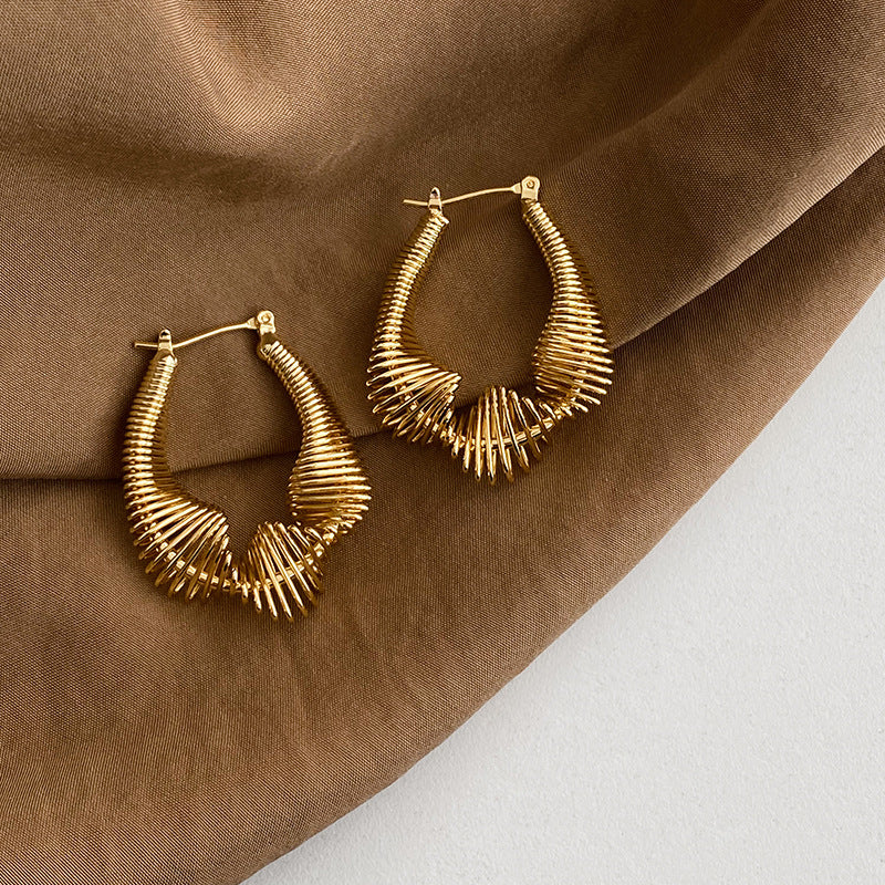 Twisted Coil Gold Earrings - Side View | Rtvibe