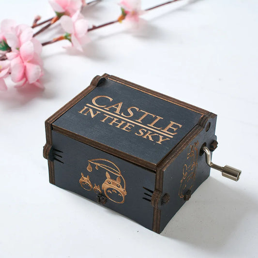 Hand-crank Wooden Music Box Castle in the Sky