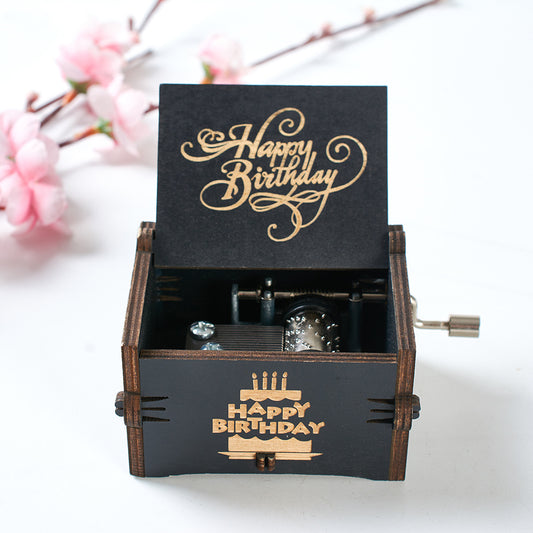 Hand-crank Wooden Fantasy Music Box Happy Birthday
