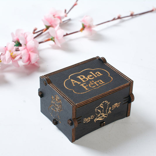 Hand-crank Wooden Music Box Beauty & Beast