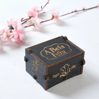 Hand-crank Wooden Music Box Beauty & Beast