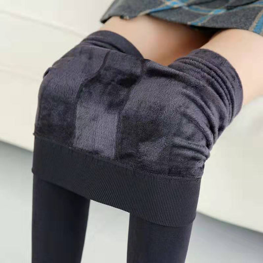 Fleece-Lined Thermal Leggings Free Size - Charcoal Grey
