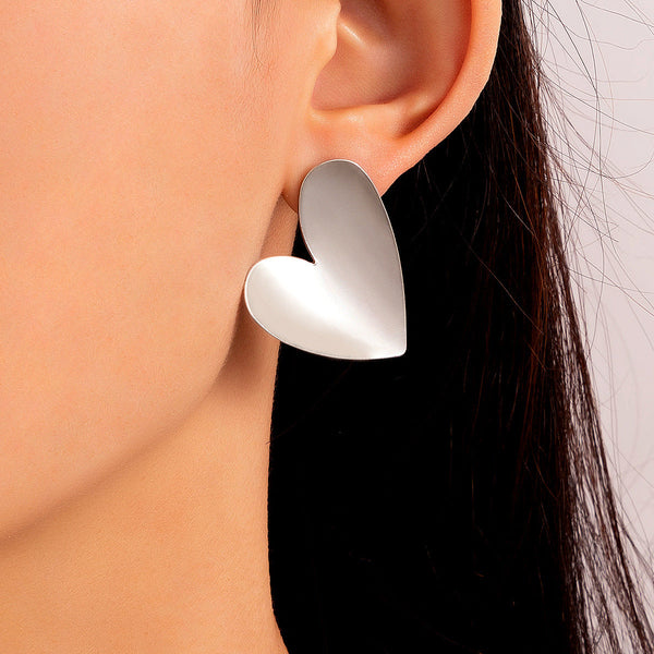 Brushed Metal Silver Heart Earrings | Rtvibe