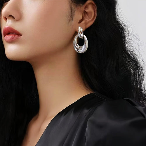 Hollow Geometric Silver Earrings