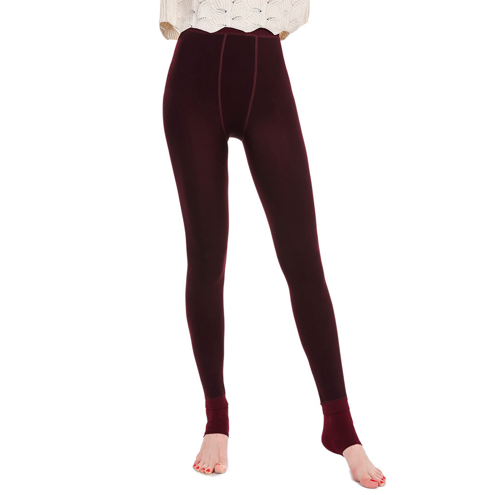 Fleece-Lined Thermal Leggings  Free Size - Red Wine