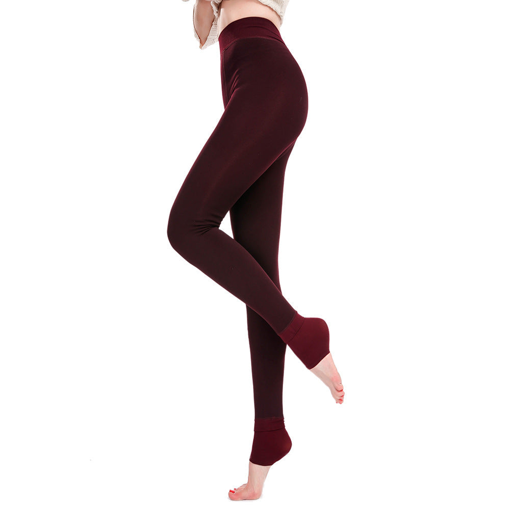 Fleece-Lined Thermal Leggings  Free Size - Red Wine