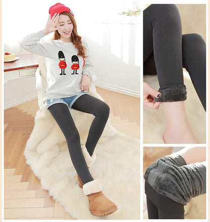 Fleece-Lined Thermal Leggings Free Size - Charcoal Grey