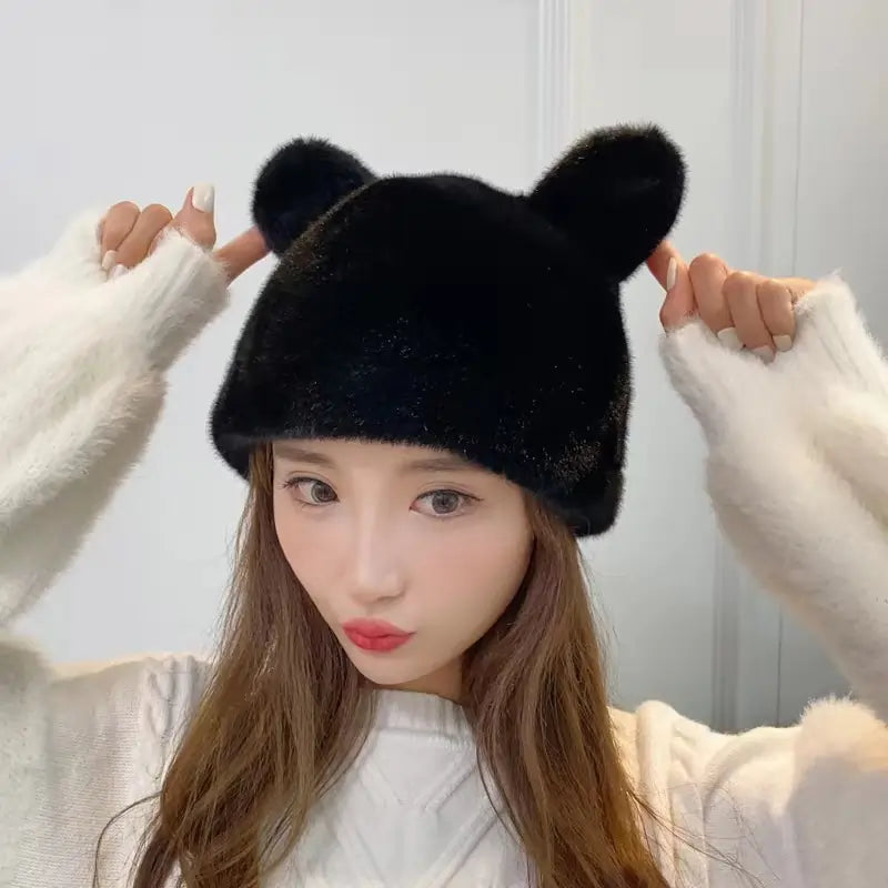 Korean Style Bear Plush Cap With Ear Protection