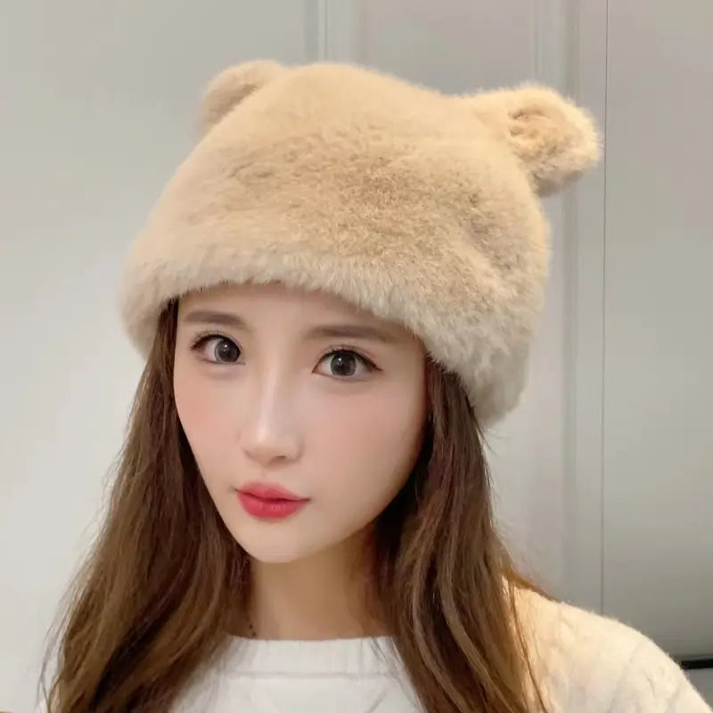 Korean Style Bear Plush Cap With Ear Protection