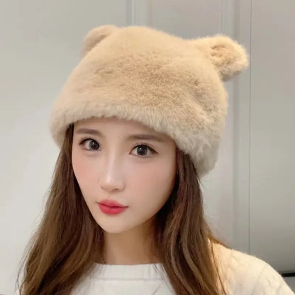 Korean Style Bear Plush Cap With Ear Protection