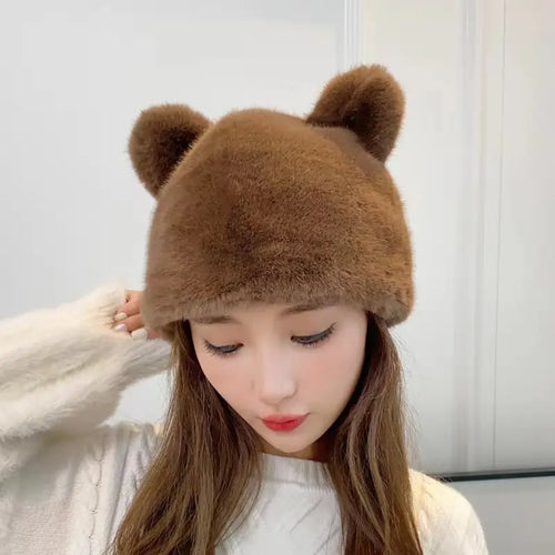Korean Style Bear Plush Cap With Ear Protection