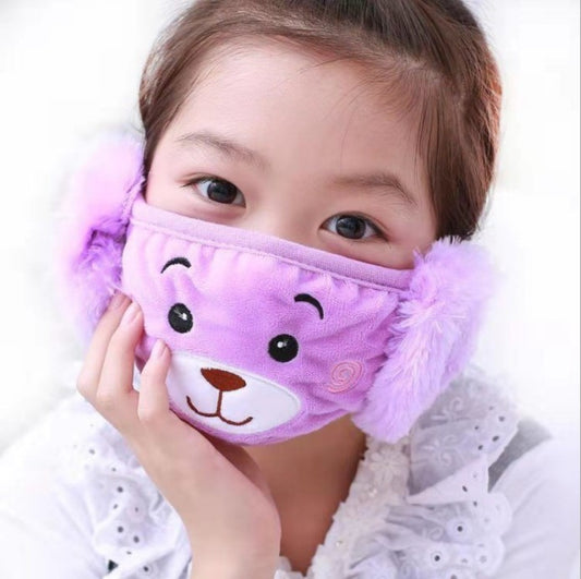 Plush & Warm Winter Earmuffs & Mask for Kids - Purple