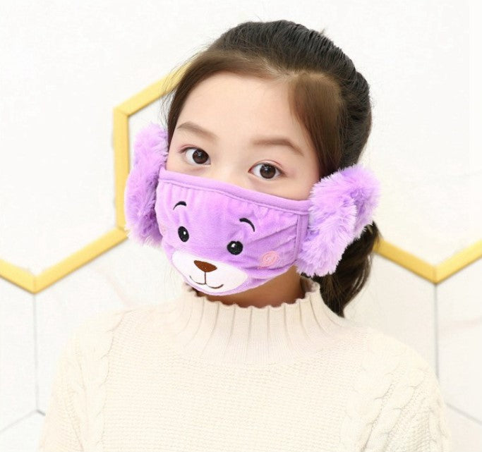 Plush & Warm Winter Earmuffs & Mask for Kids - Purple