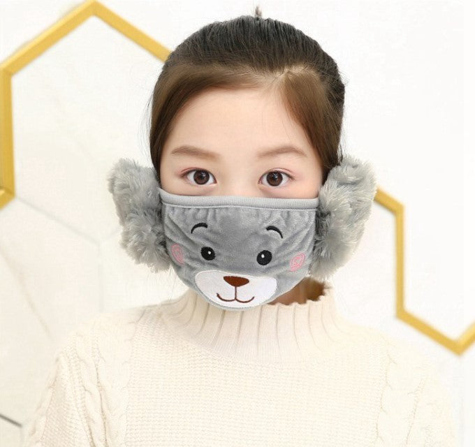 Plush & Warm Winter Earmuffs & Mask for Kids - Grey