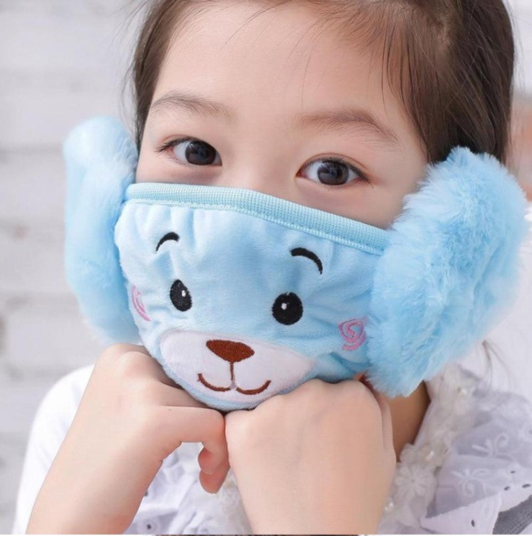 Plush & Warm Winter Earmuffs & Mask for Kids - Blue