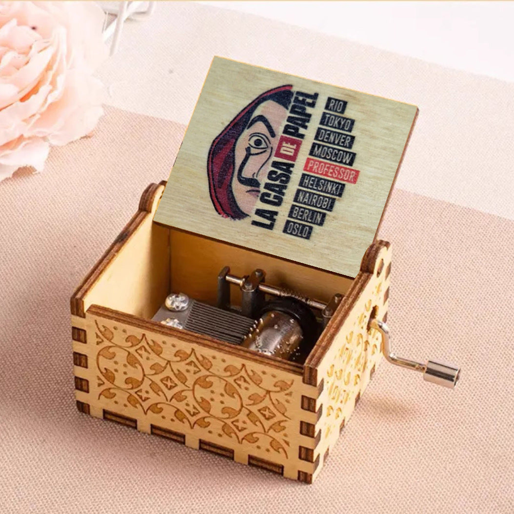 Hand-crank Wooden Music Box Professor