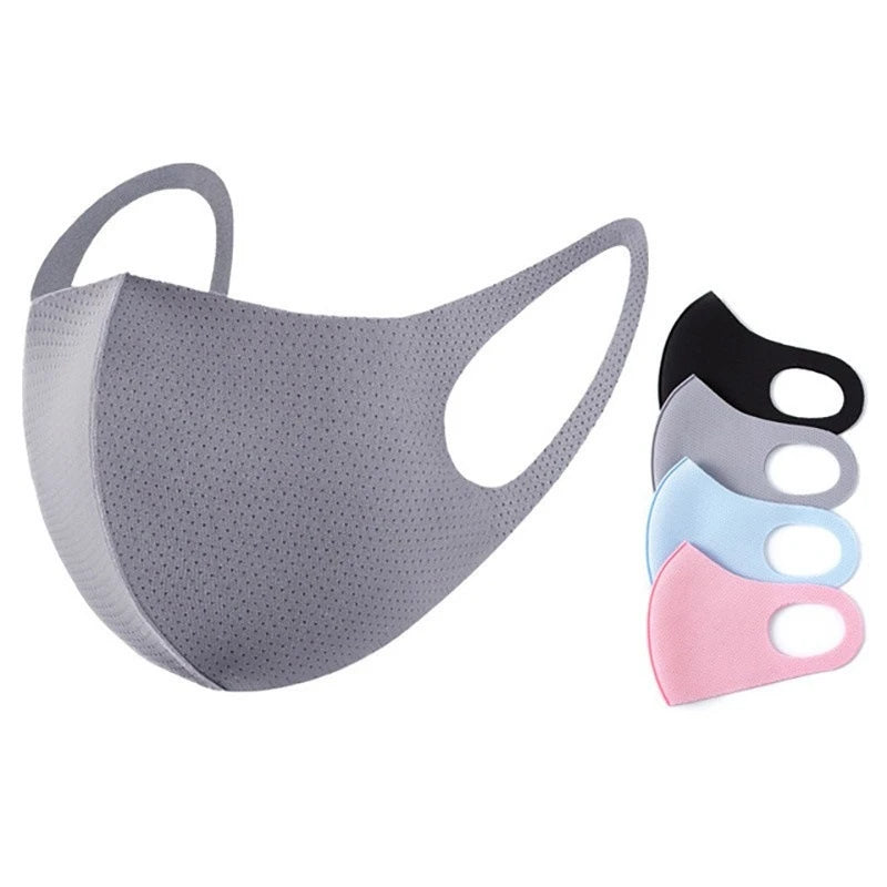 Breathable winter face mask with tiny air holes in grey, plus black, grey, sky blue and light pink