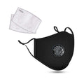 Black cotton face mask with breathing valve and 2 PM2.5 filters