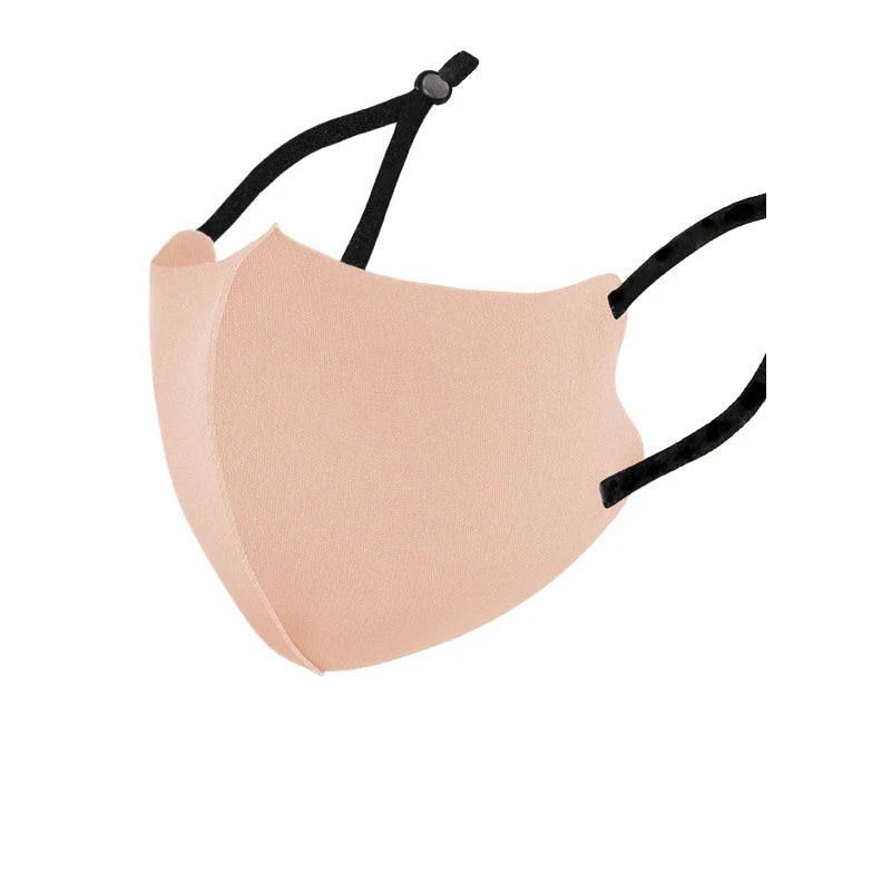 Nude cotton ice silk 3D face mask with adjustable black ear loops