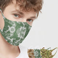 Green camo ice silk face mask worn by a man, with sand, green and olive camo masks