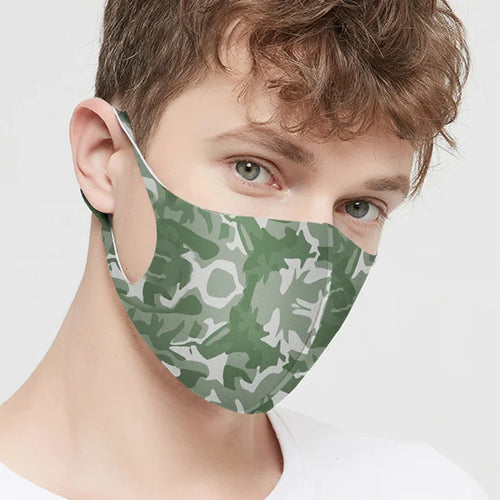 Man wearing a green camo ice silk 3D face mask