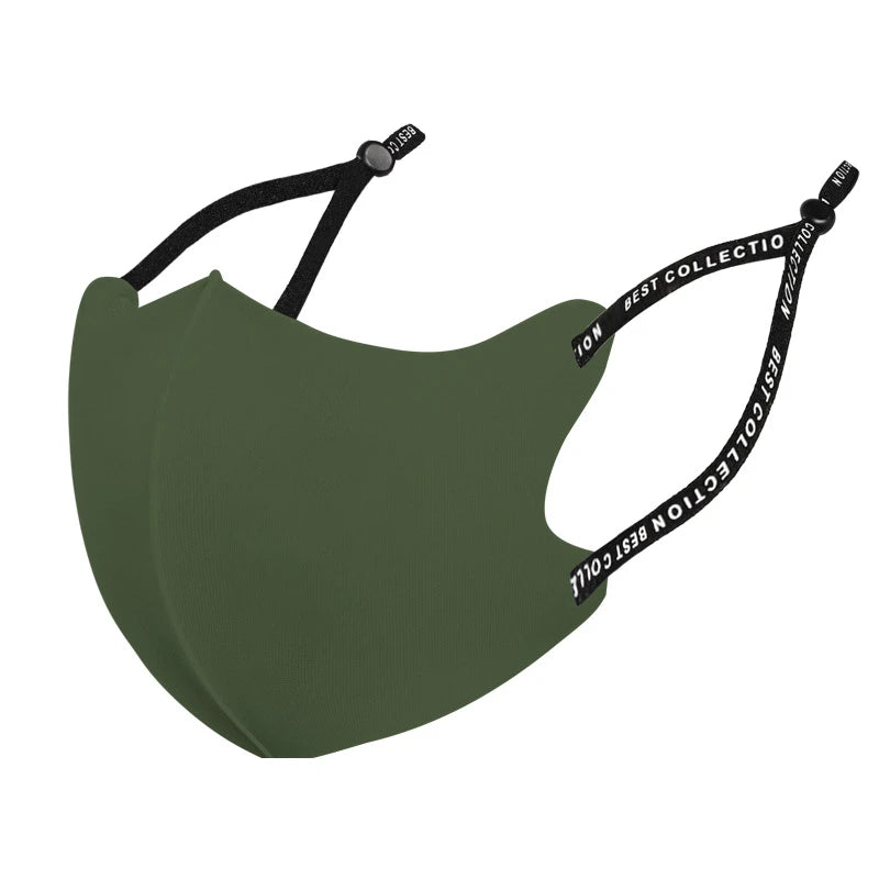 Olive green cotton ice silk face mask with adjustable black ear loops