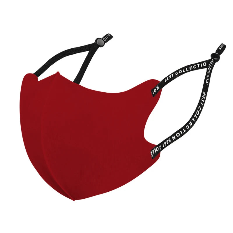 Wine red cotton ice silk face mask with adjustable black ear loops
