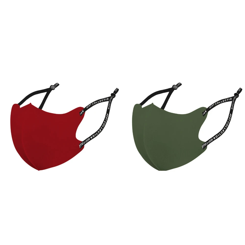Wine red and olive green cotton ice silk face masks with adjustable ear loops