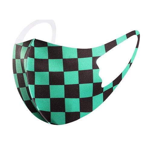 Green and black check ice silk face mask for adults