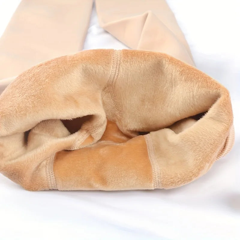 Inside of the skin colour tights showing the soft plush fleece lining