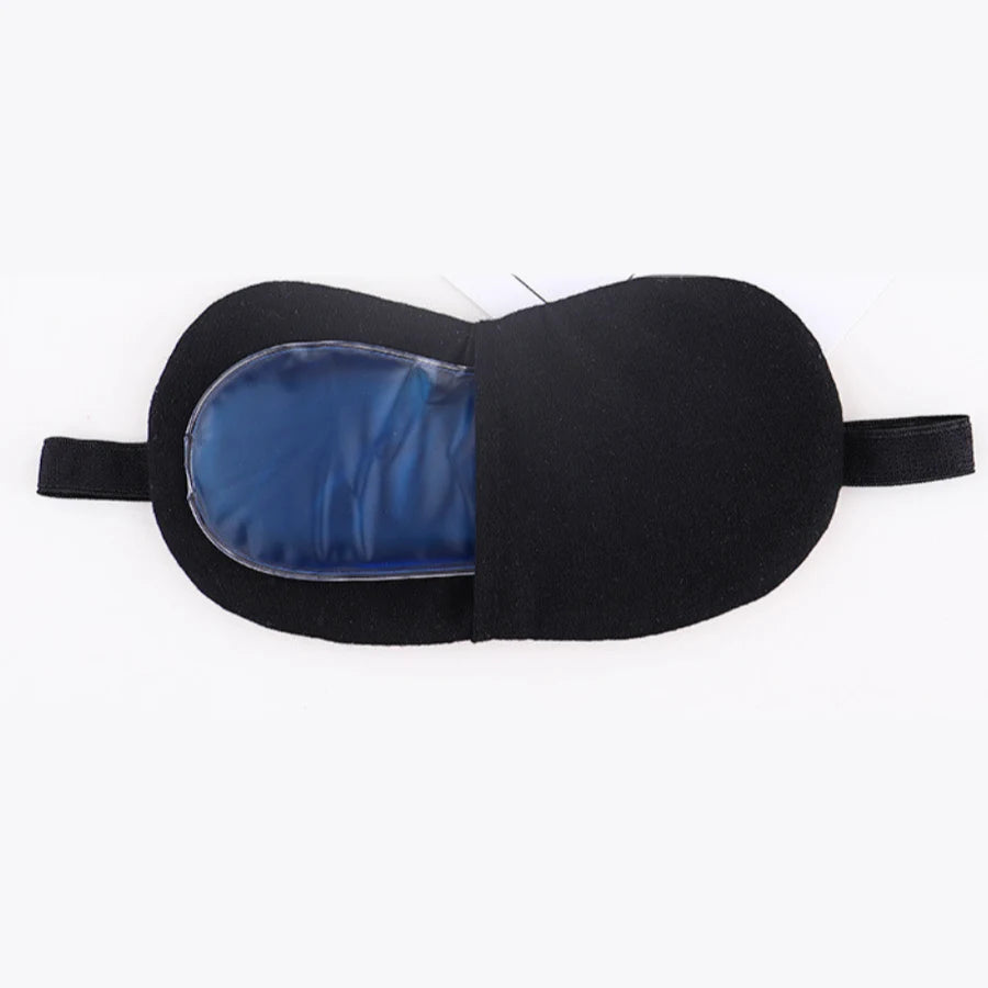 Back of the gel sleep eye mask showing the blue gel pad in its pocket