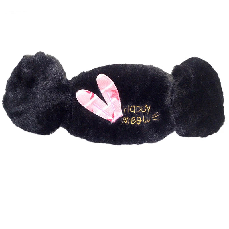 Black plush 2-in-1 kids earmuffs with face mask and pink bunny ear patch