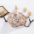 Kids cotton face mask in beige owl print with white tiger breathing valve