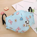Blue bunny print kids cotton face mask with panda breathing valve