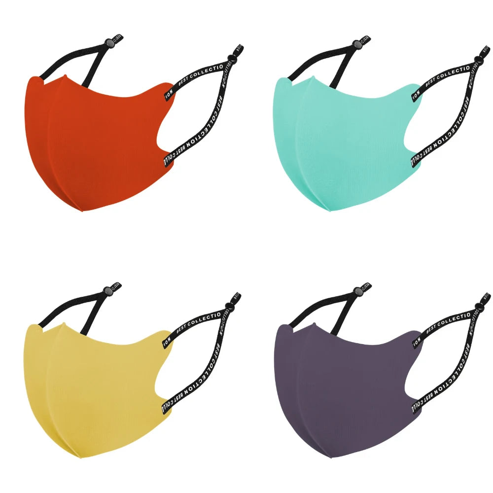 Kids ice silk face masks in maroon, ferozi, yellow and plum with adjustable ear loops