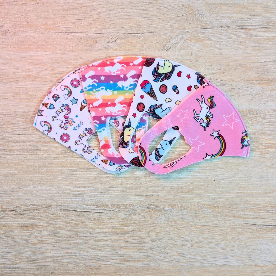 Pack of 4 unicorn print kids cotton ice silk face masks