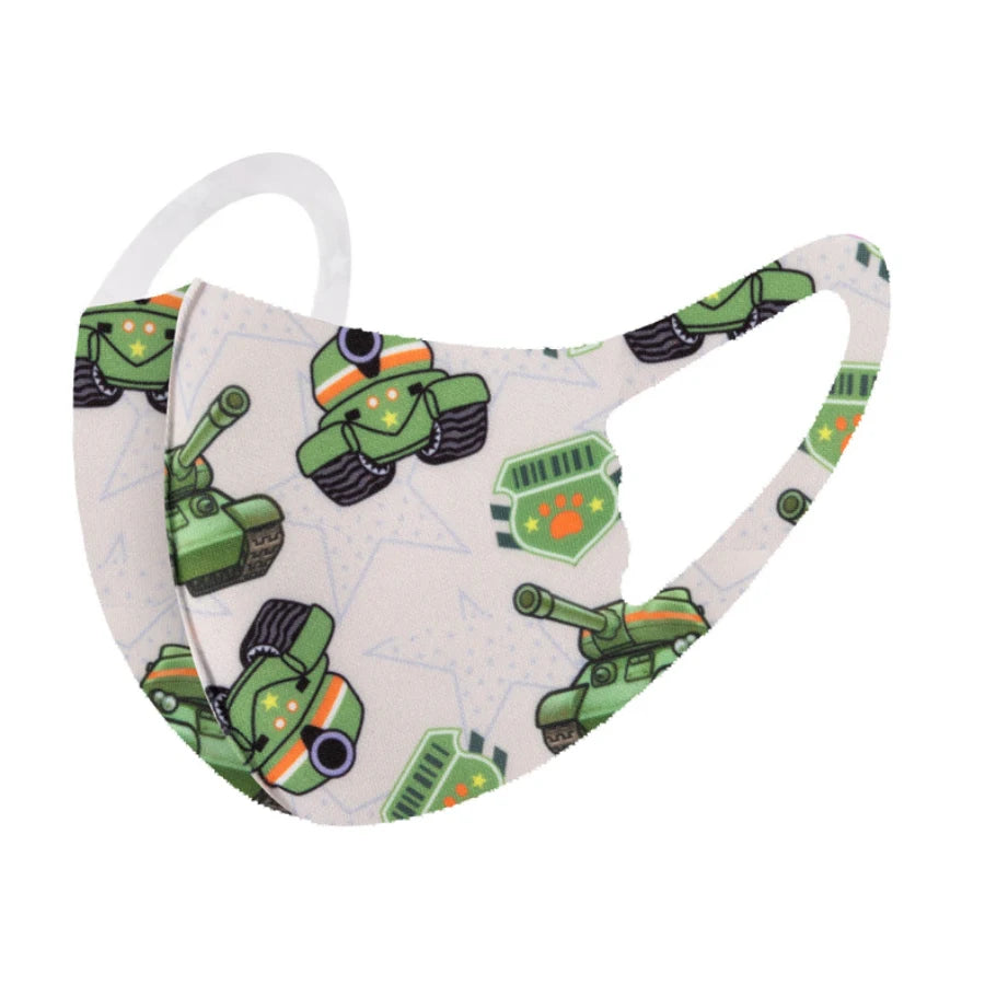 Green army tank print kids ice silk face mask