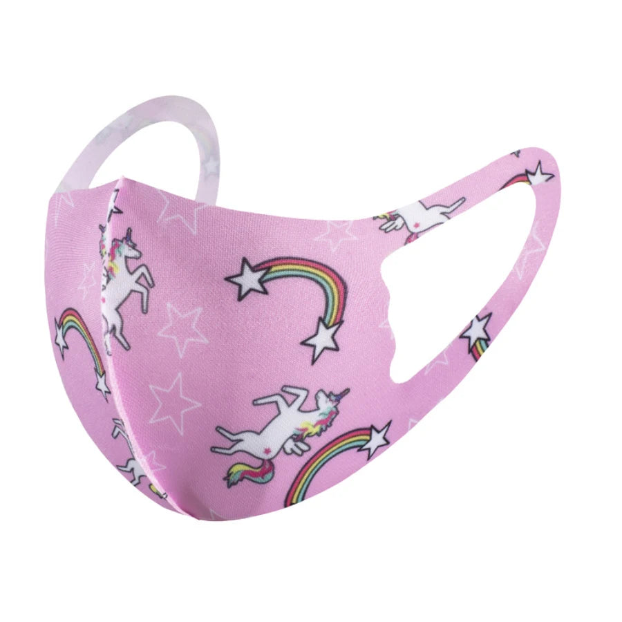 Pink unicorn and rainbow star print kids ice silk face mask