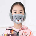 Kids 2-in-1 earmuffs with face mask in grey with embroidered bear face