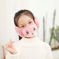 Kids 2-in-1 earmuffs with face mask in pink with embroidered bear face