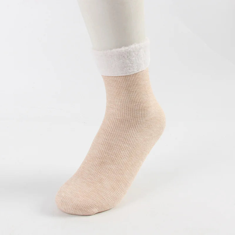 Light brown premium fleece-lined sock shown on a foot model
