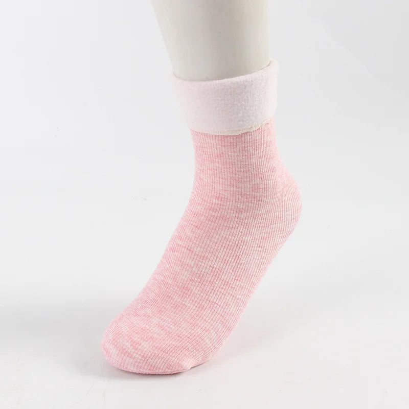 Pink premium fleece-lined sock shown on a foot model