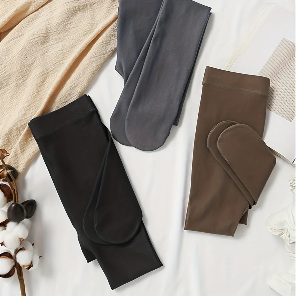 80g sheer-look lined tights folded flat in black, gray and coffee