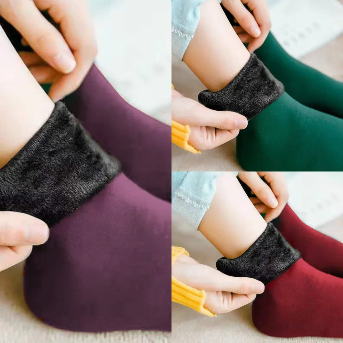 Pack of 3 velvet thermal socks in plum, green and maroon jewel tones