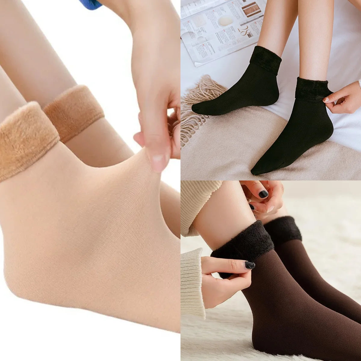 Pack of 3 velvet thermal socks in skin colour, black and brown for shalwar kameez and office wear